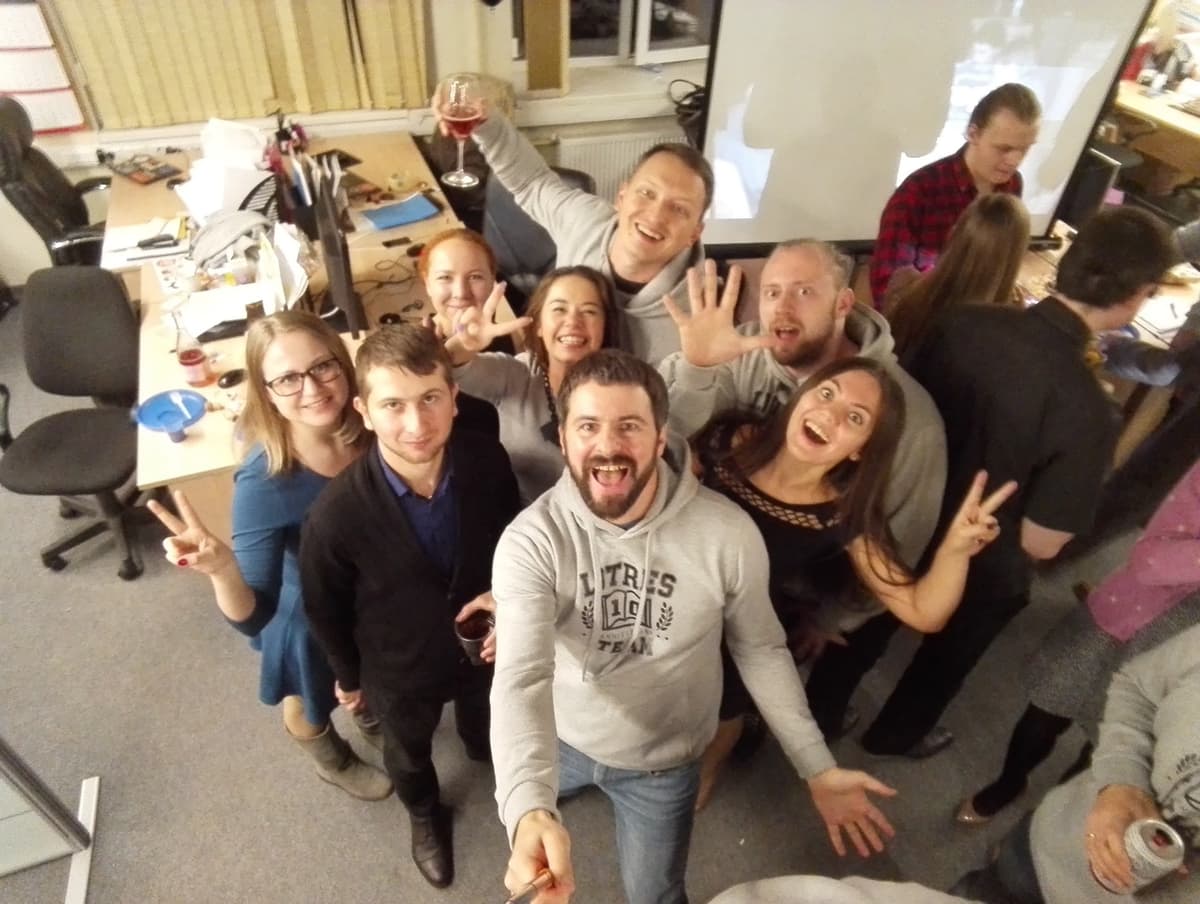 Eugene Lisovskiy celebrating with LitRes team, #1 ebook platform in Russia, 2015
